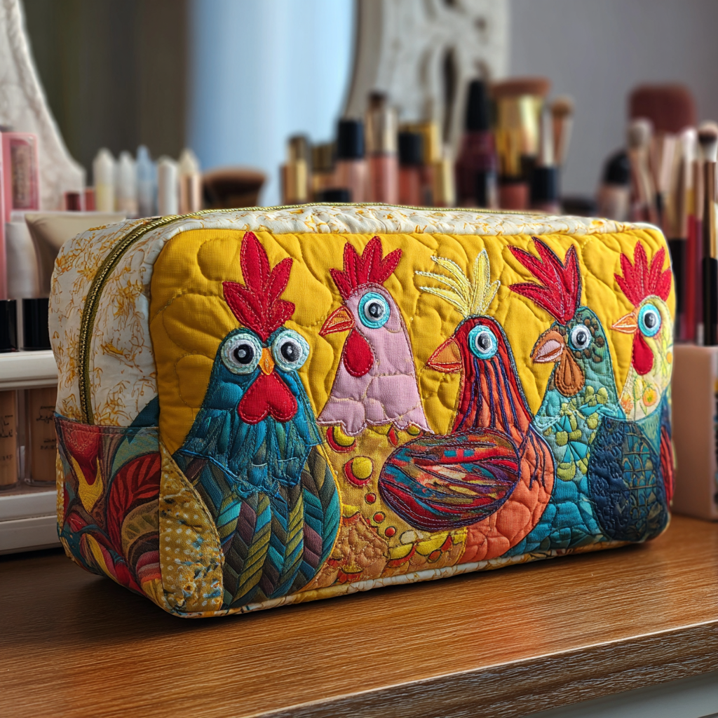 Chicken Meadow Quilted Cosmetic Bag