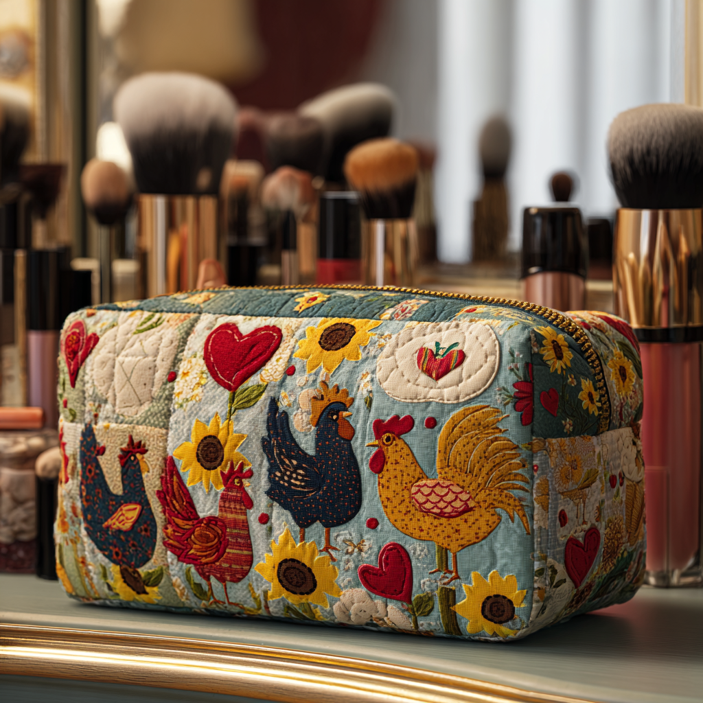 Chicken Spring Quilted Cosmetic Bag