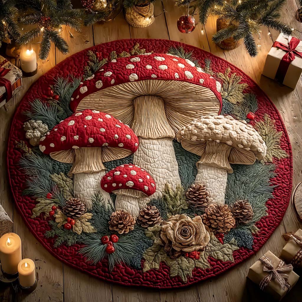Round Christmas Mushroom Mat Quilted Round Mat