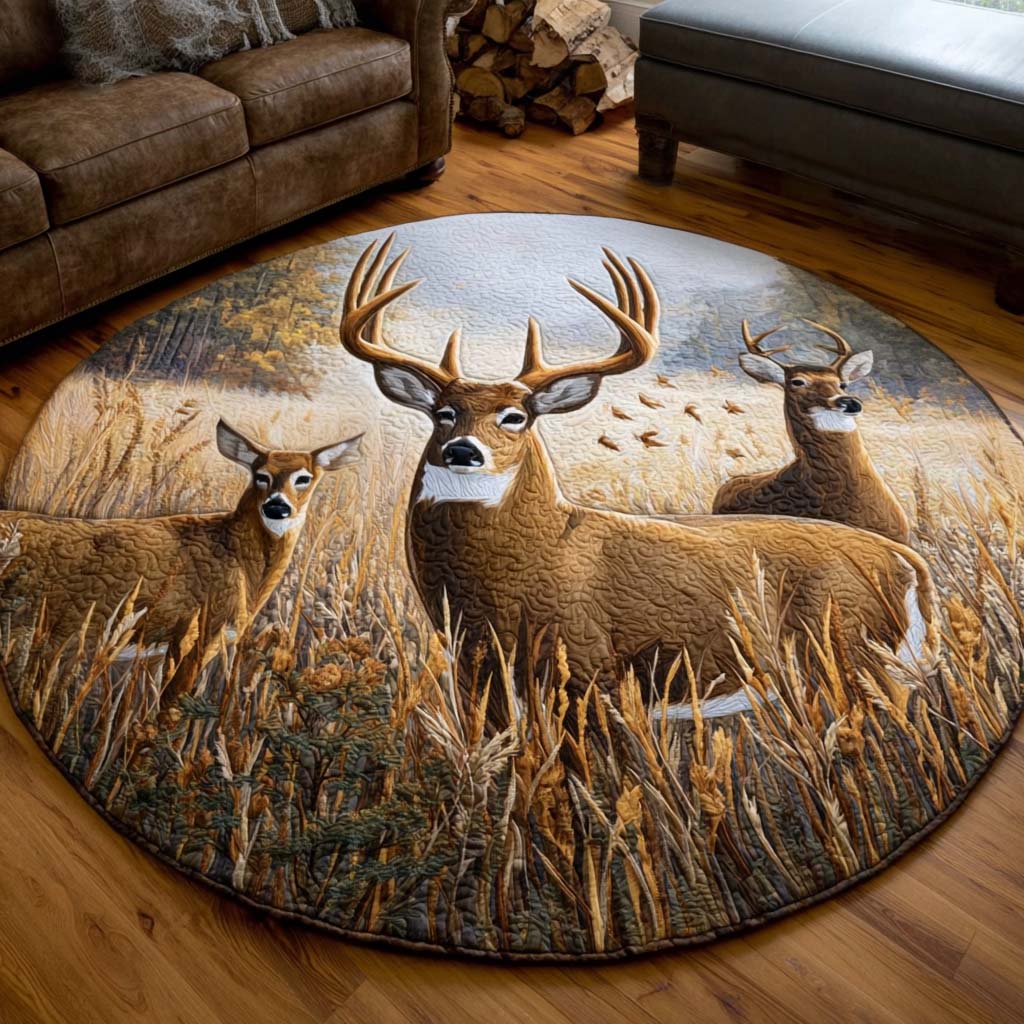 Timeless With Classic Deer Quilted Round Mat