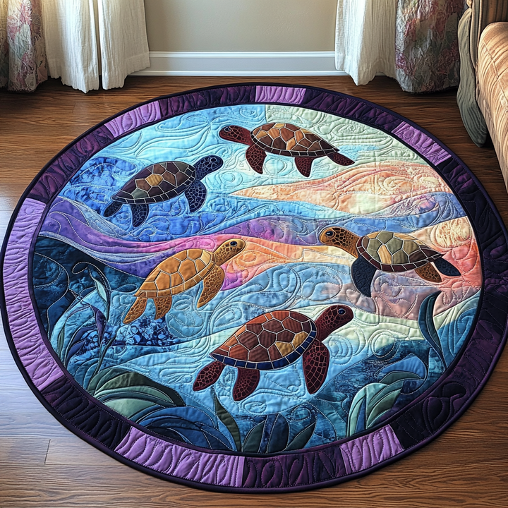 With Coastal Turtle Quilted Round Mat