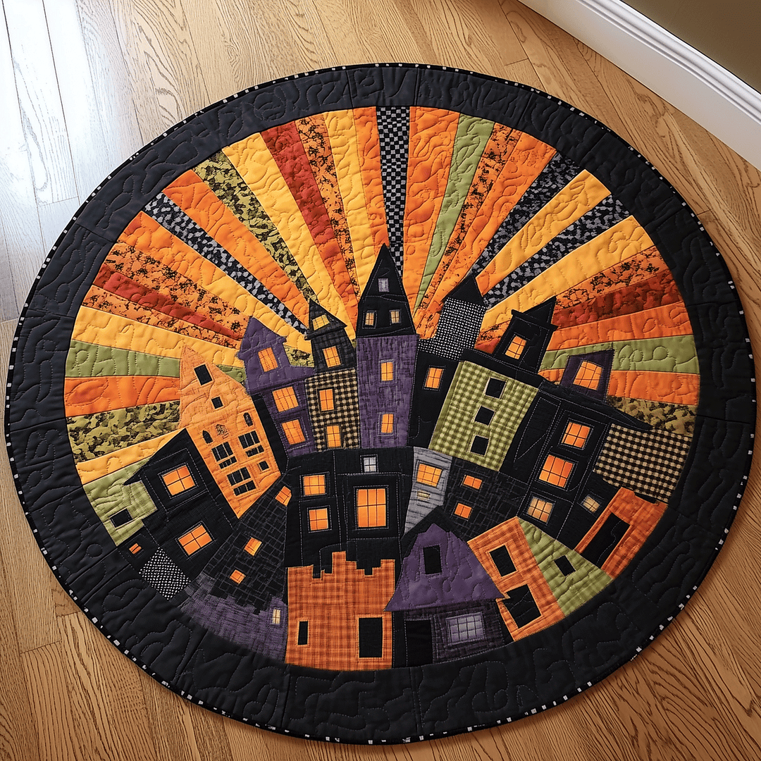 Spooky Townscape Quilted Round Mat