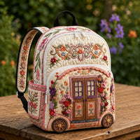 Retro Floral With Vintage Camper Quilted Backpack