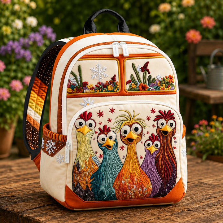 Vibrant Chicken Hippie Van Quilted Backpack