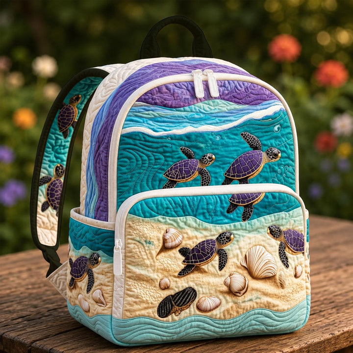 Ocean Turtle &amp; Shell Quilted Backpack