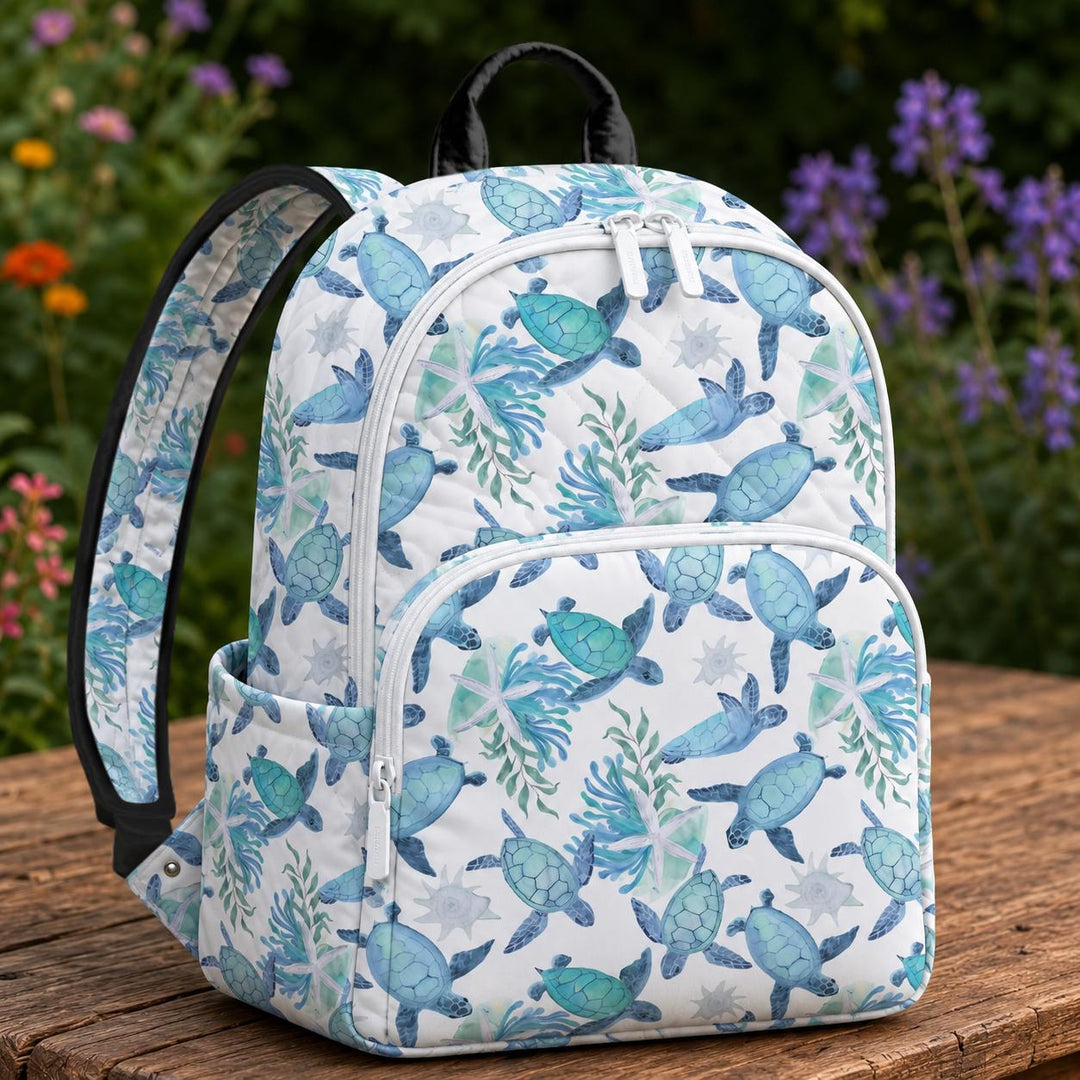 Ocean Turtle Watercolor Quilted Backpack
