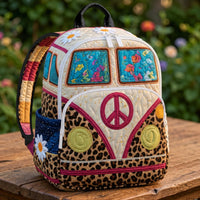 Leopard Print Hippie Van Quilted Backpack