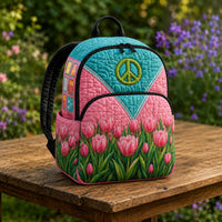 Peace Sign Tulip Hippie Style Quilted Backpack