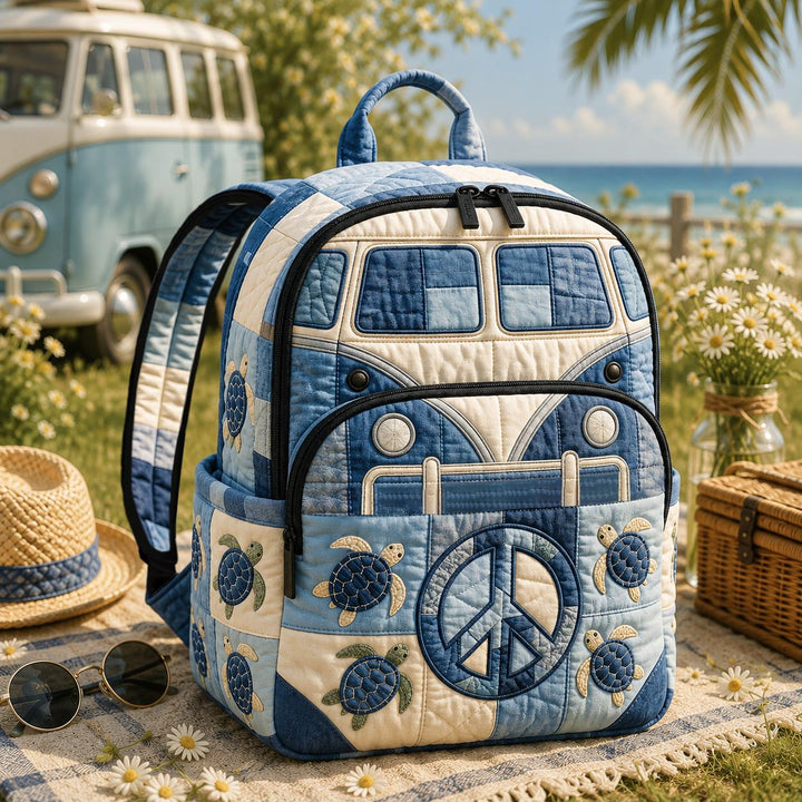 Patchwork Turtle Hippie Van Quilted Backpack