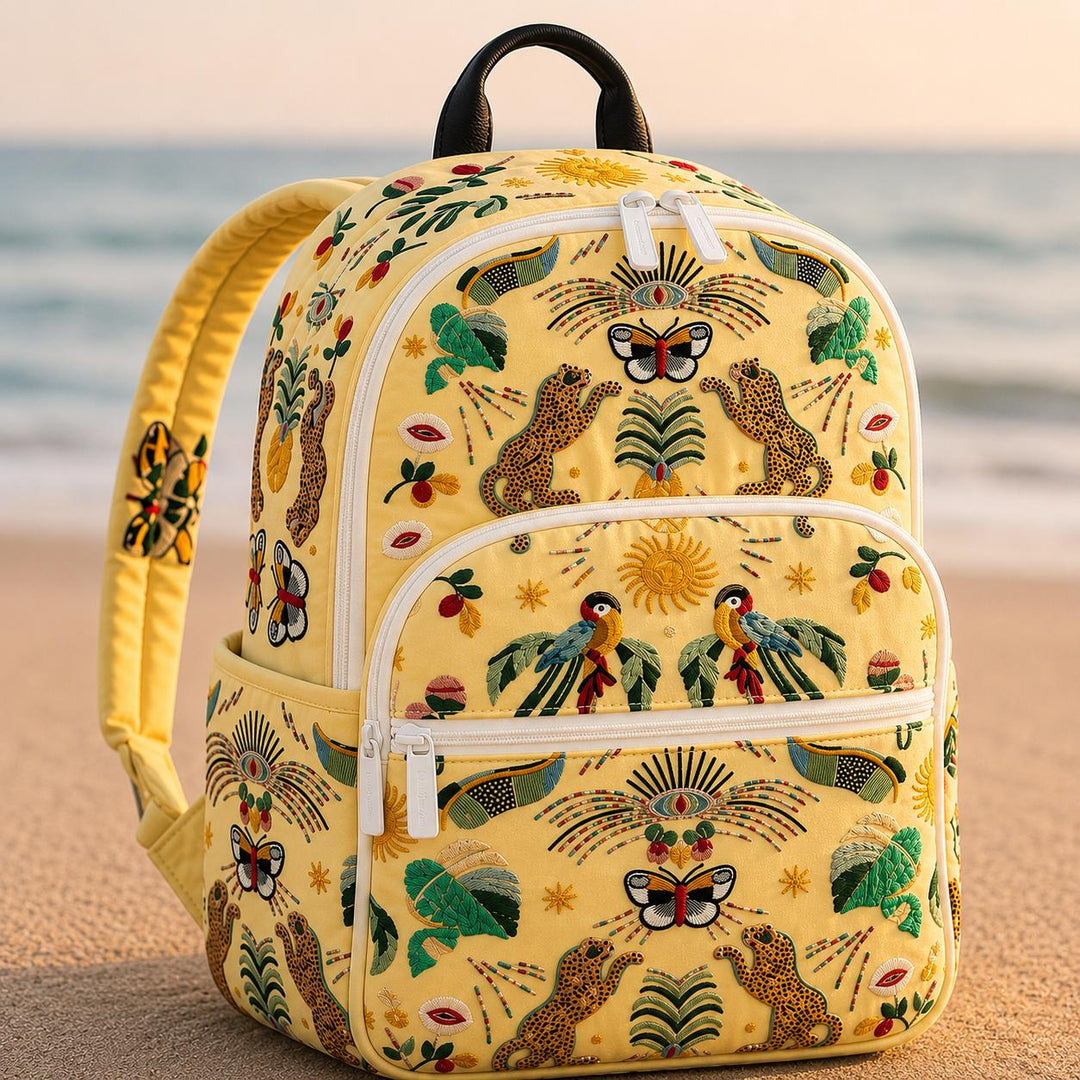 Dalmatian With Garden Scene And Triple Zipper Quilted Backpack