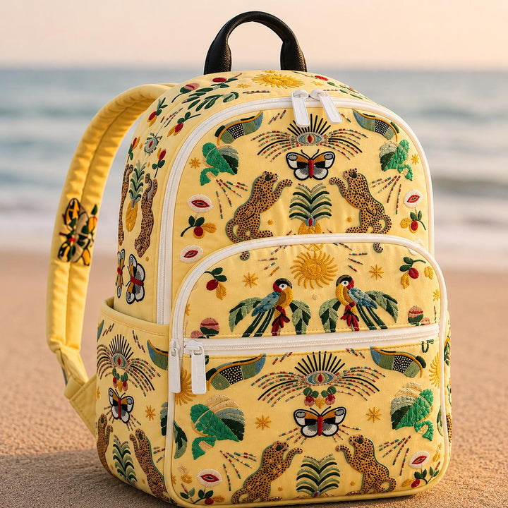 Dalmatian With Garden Scene And Triple Zipper Quilted Backpack
