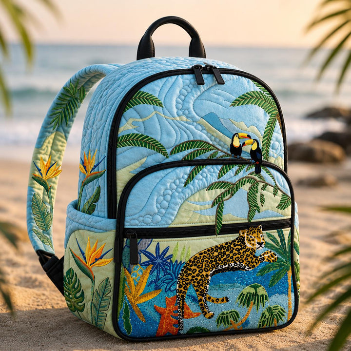 Retro Floral With Triple Zipper Quilted Backpack