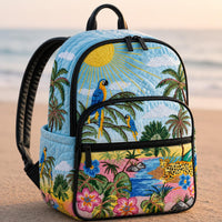 Black Cat & Lavender With Triple Zipper Closure Quilted Backpack