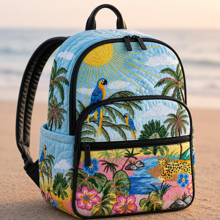 Black Cat &amp; Lavender With Triple Zipper Closure Quilted Backpack
