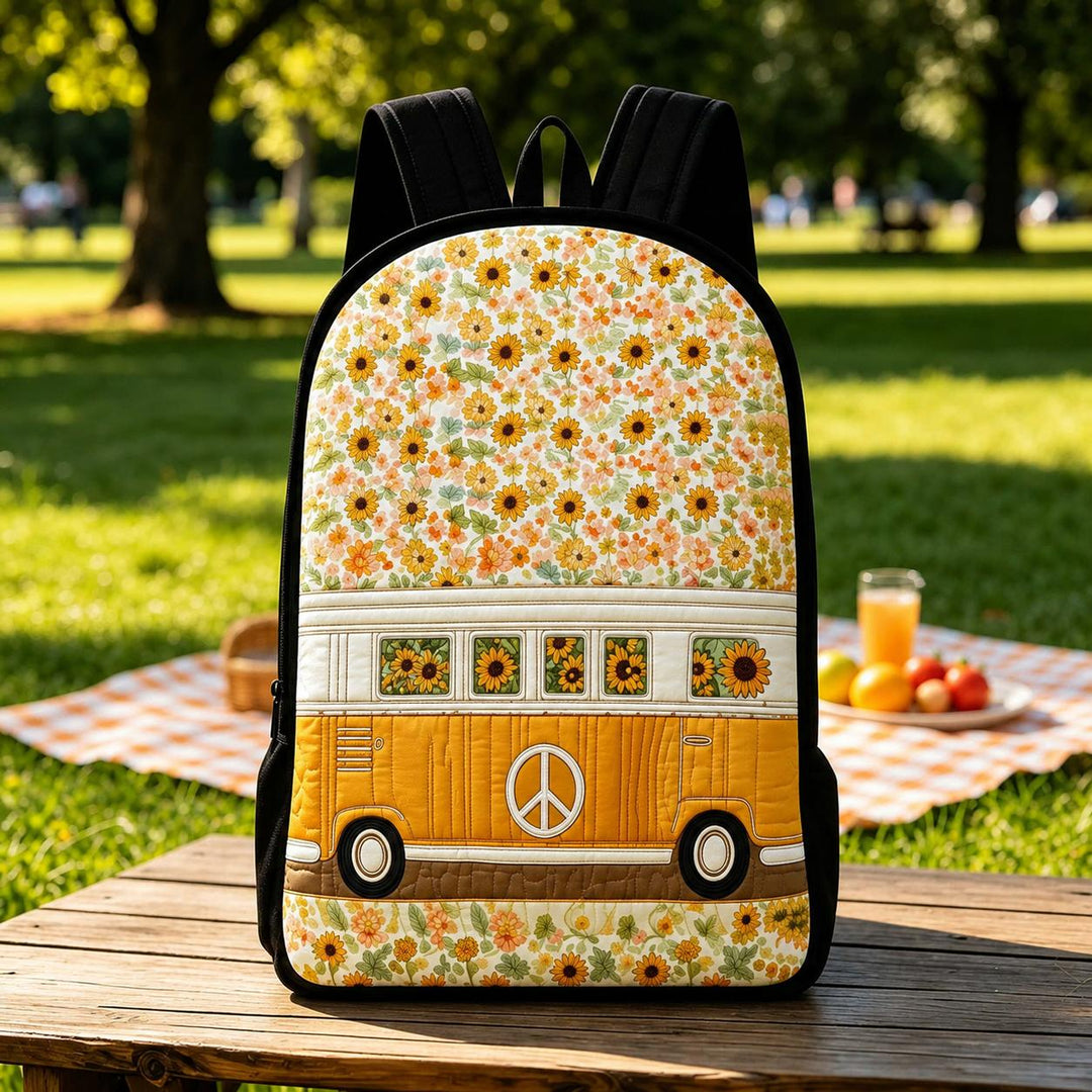Hippie Van Sunflower Quilted Backpack