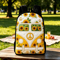 Vintage Sunflower Hippie Van Quilted Backpack