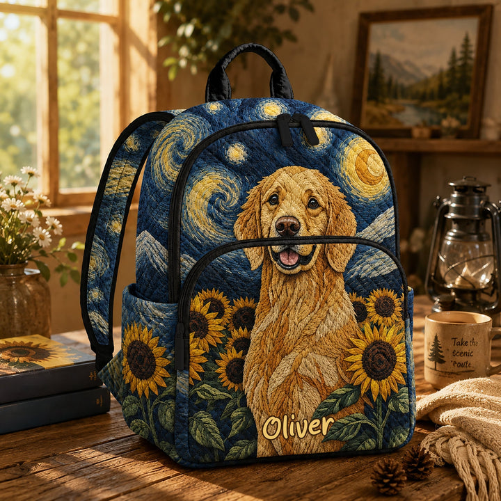 Golden Retriever And Starry Night Quilted Backpack