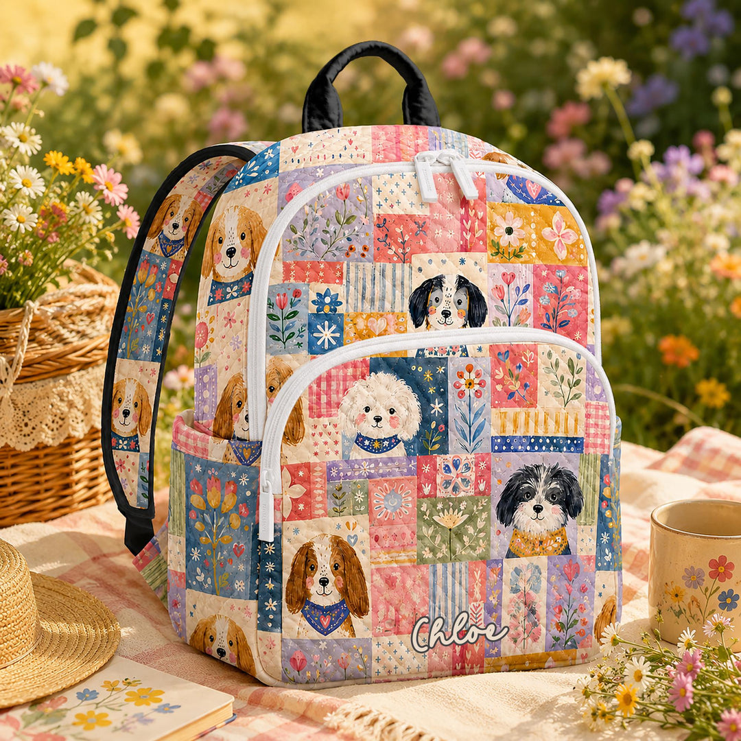 Flower &amp; Dog Quilted Backpack