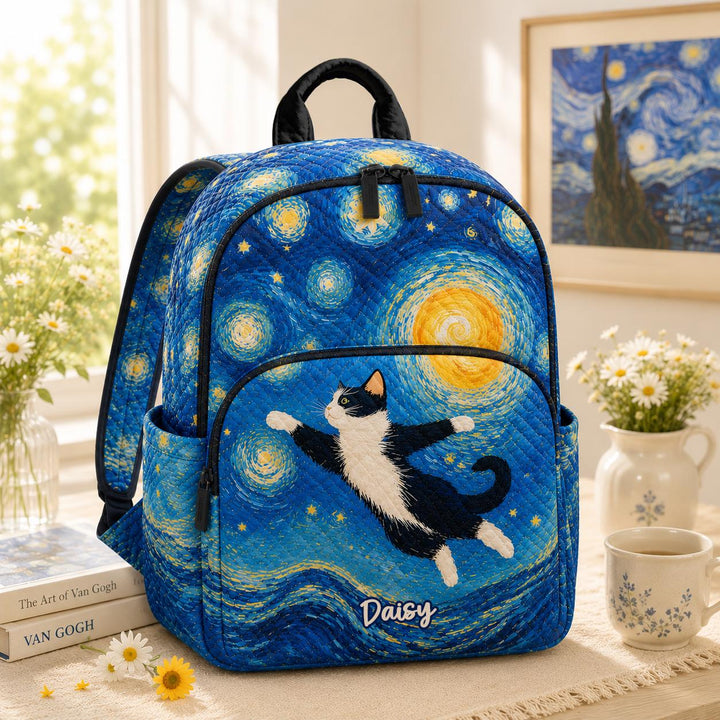 Tuxedo Cat Blue Quilted Backpack