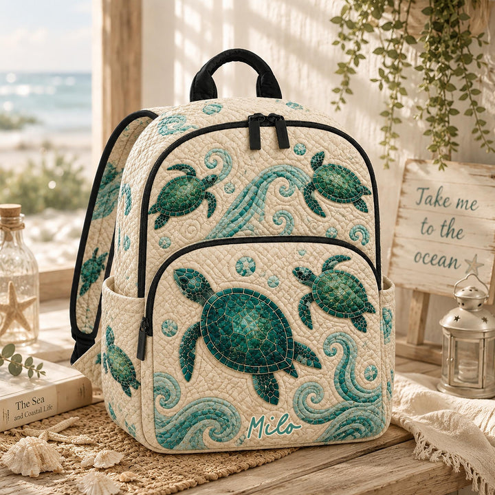 Green Sea Turtle Quilted Backpack