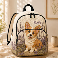 Corgi & Lavender Floral Quilted Backpack