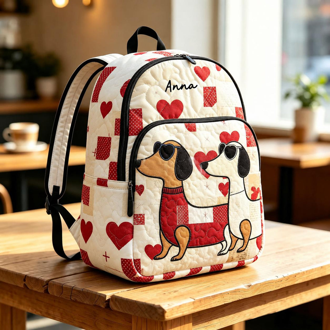 For Valentine’S Day Dachshund Quilted Backpack