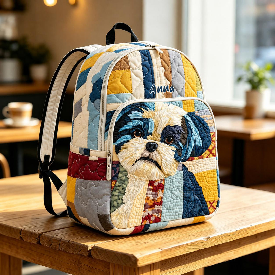Dog Patchwork Quilted Backpack