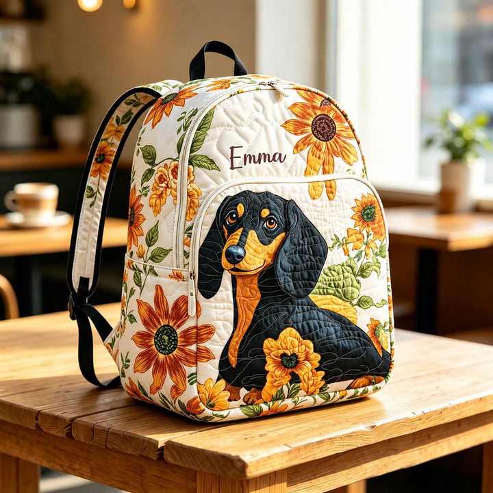 Dachshund Sunflower Quilted Backpack