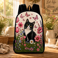 Black Cat And Daisies Quilted Backpack