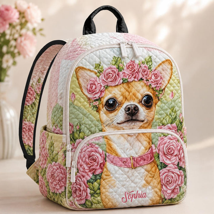 Floral Chihuahua Quilted Backpack