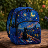 Starry Night Cat Quilted Backpack