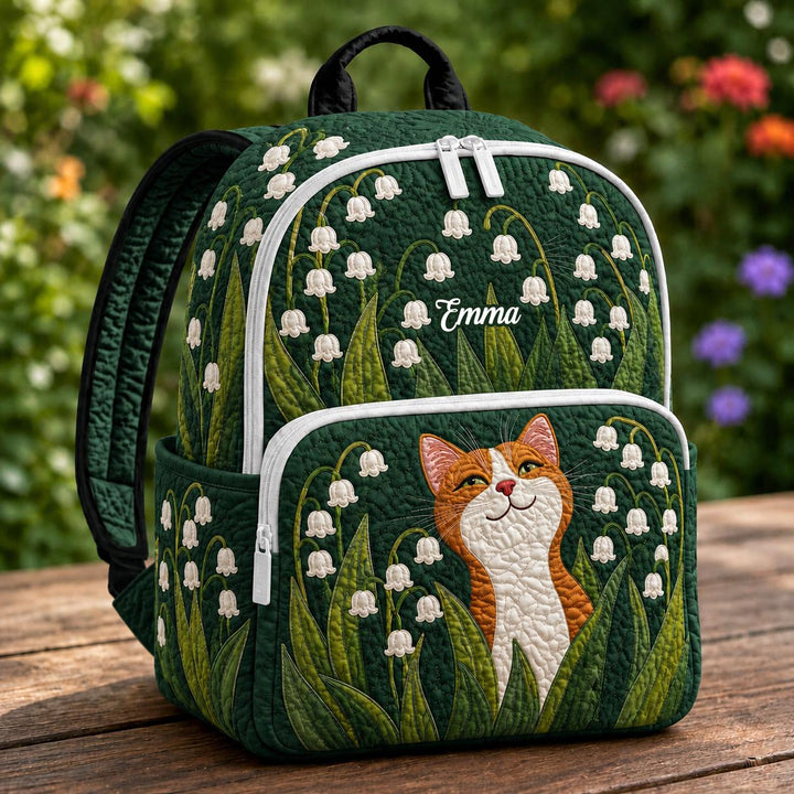 Orange Cat &amp; Lily Of The Valley Quilted Backpack