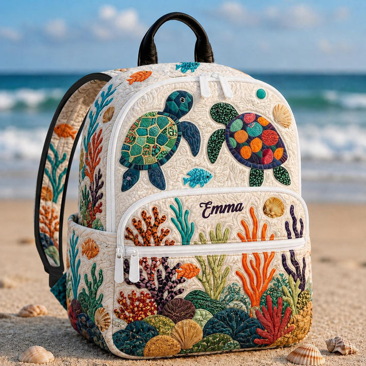 Ocean Life With Triple Zipper Quilted Backpack