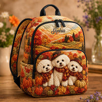 Cute Pumpkin & Puppies Quilted Backpack