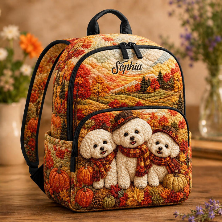 Cute Pumpkin &amp; Puppies Quilted Backpack