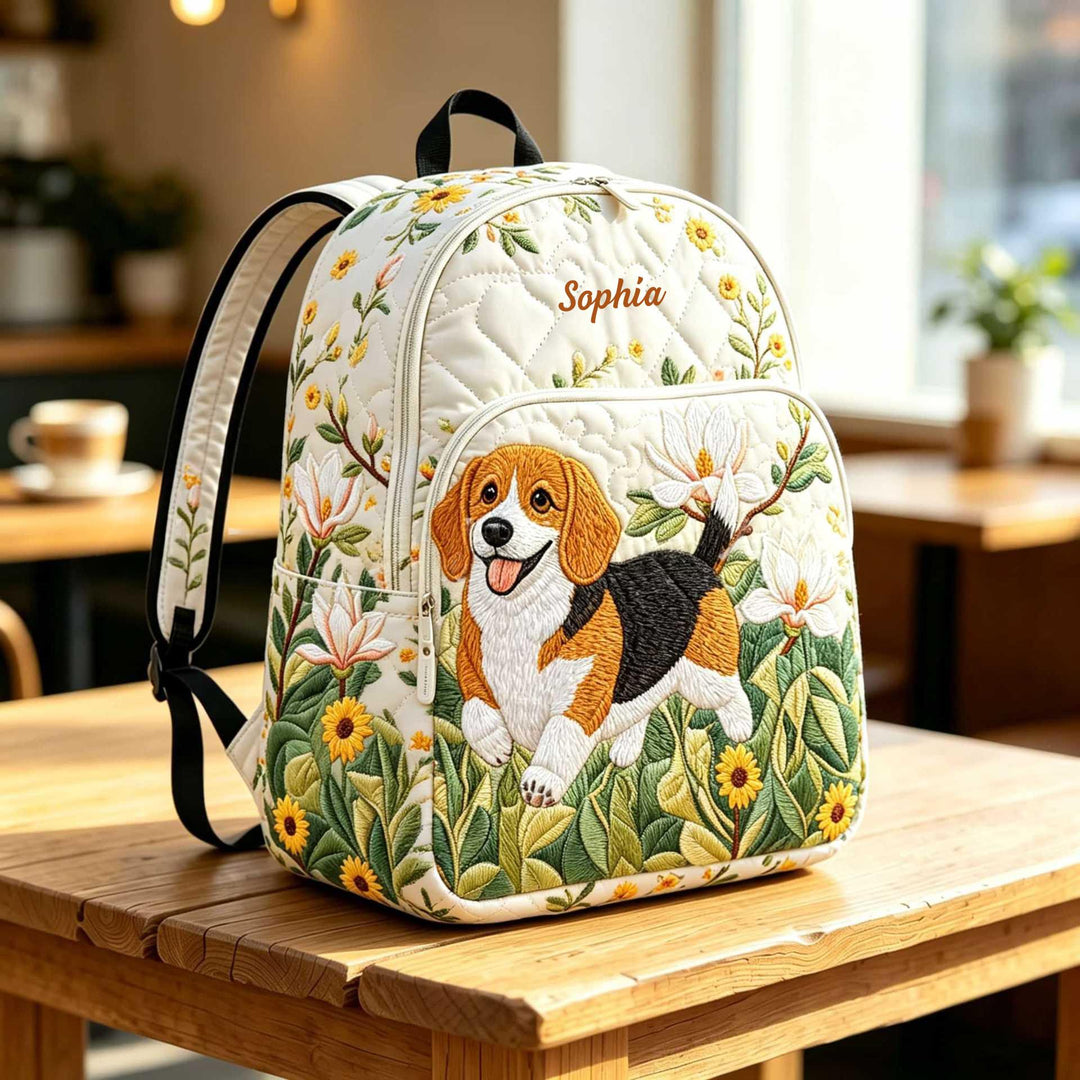 Beagle Puppy And Floral Quilted Backpack