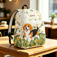 Beagle Puppy And Floral Quilted Backpack