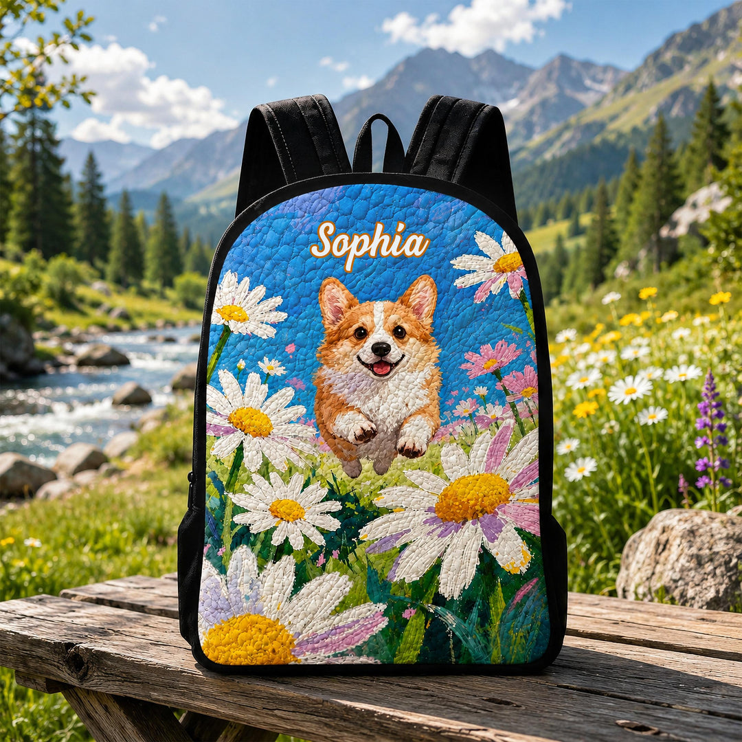 Floral Corgi Quilted Backpack