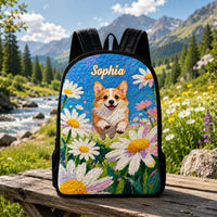 Floral Corgi Quilted Backpack