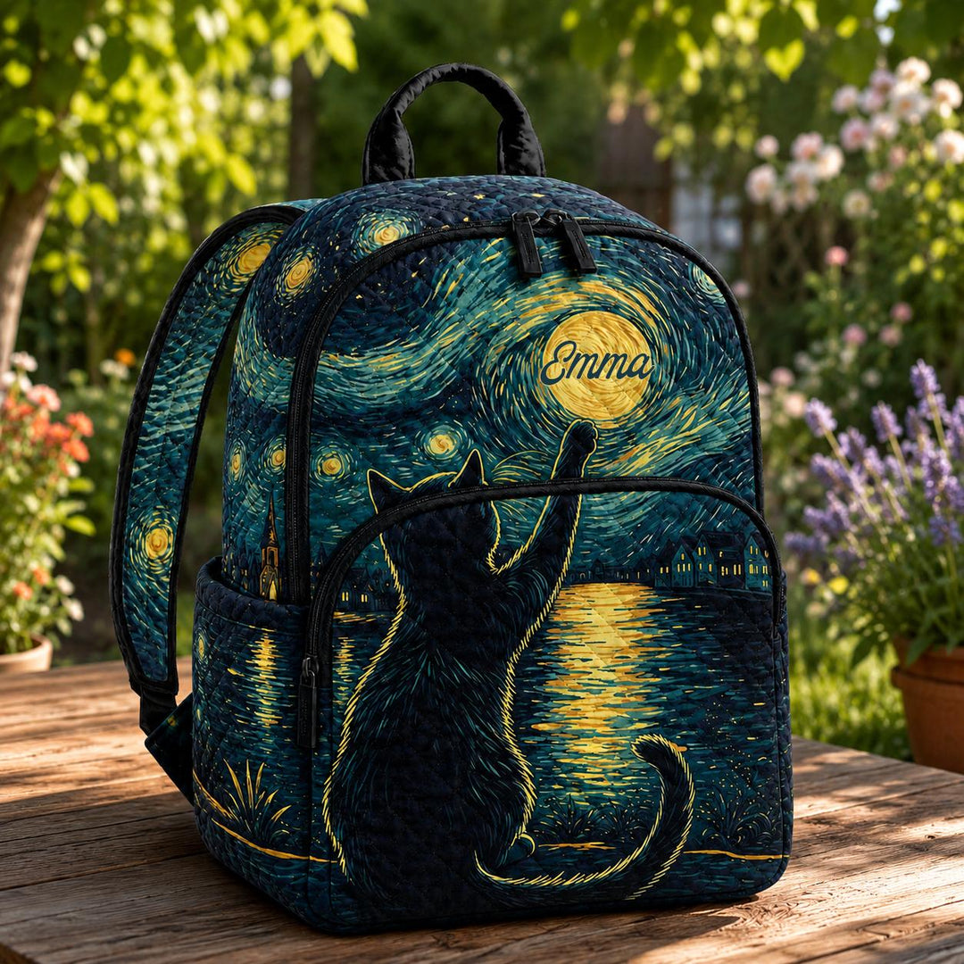 Starry Night Cat TN11 Quilted Backpack