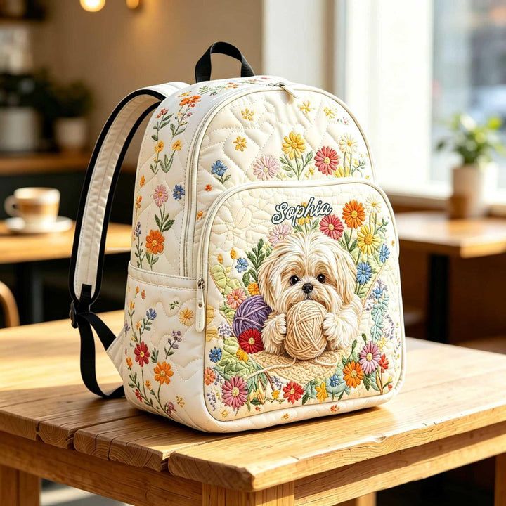Dog And Floral TN37 Quilted Backpack