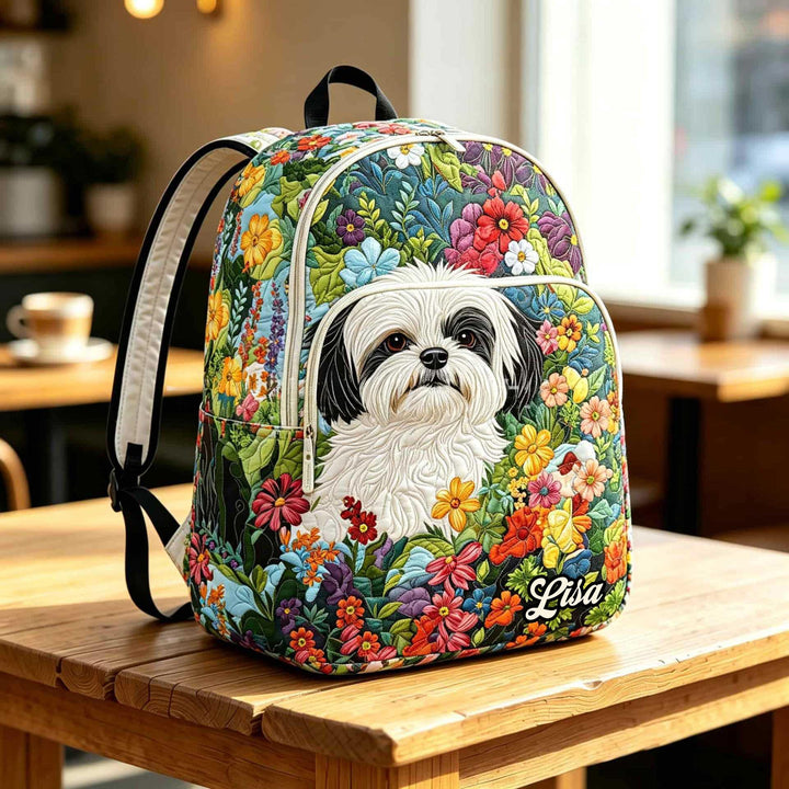 Shih Tzu Floral TN38 Quilted Backpack