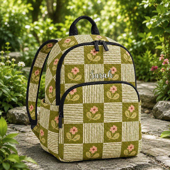 Green Patchwork Daisy TN50 Quilted Backpack