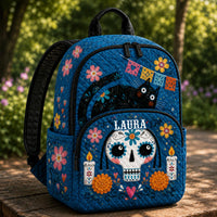 Blue Floral Sugar Skull TN62 Quilted Backpack