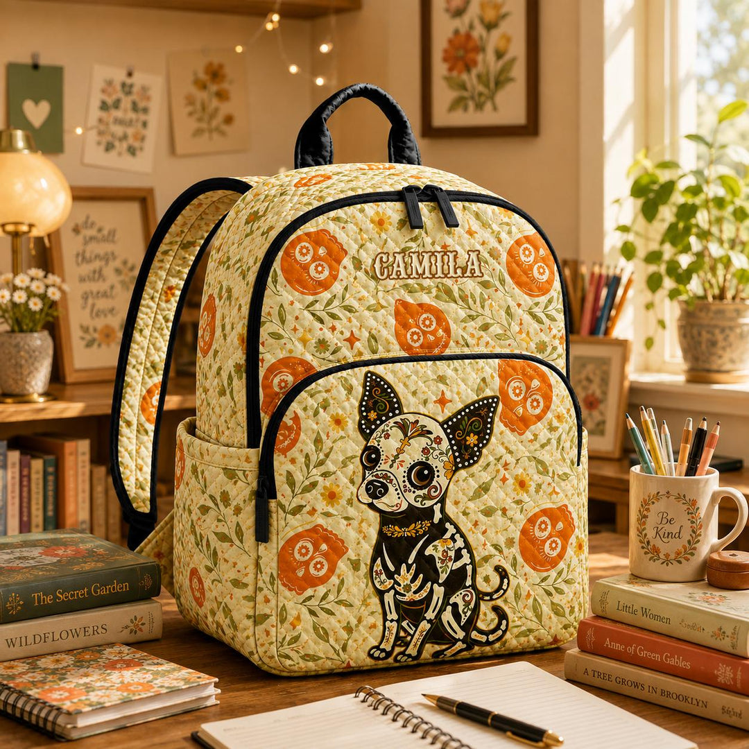 Sugar Skull Chihuahua TN64 Quilted Backpack