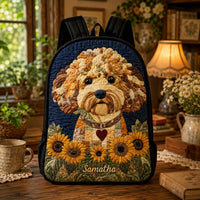 Sunflower Goldendoodle With Black Strap TN03 Quilted Backpack