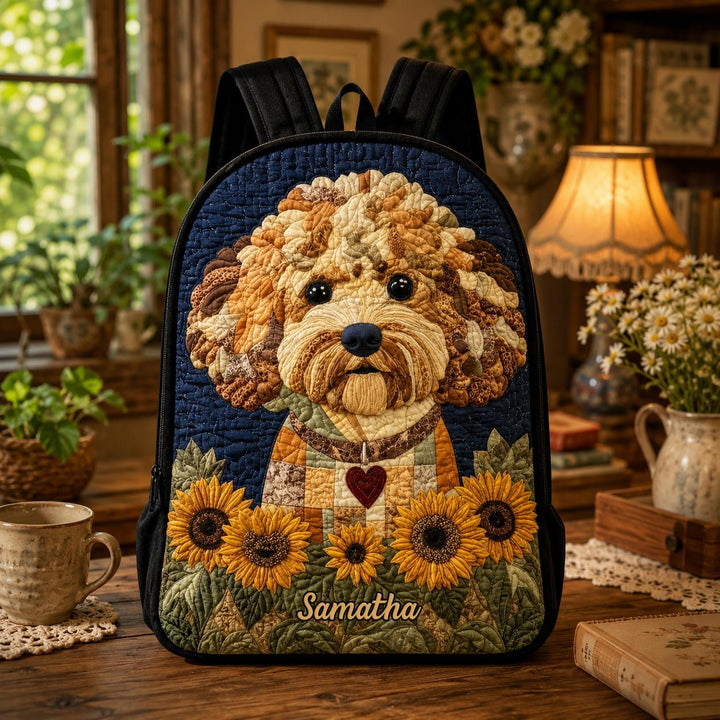 Sunflower Goldendoodle With Black Strap TN03 Quilted Backpack