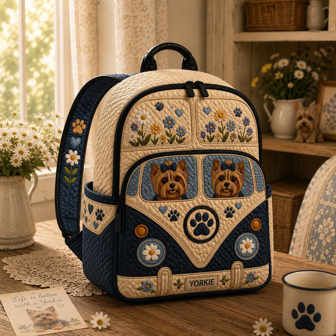Yorkie Camper Van TP18 Quilted Backpack