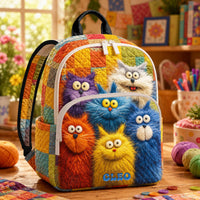 TP19 Vibrant Patchwork Fluffy Cat TP19 Quilted Backpack