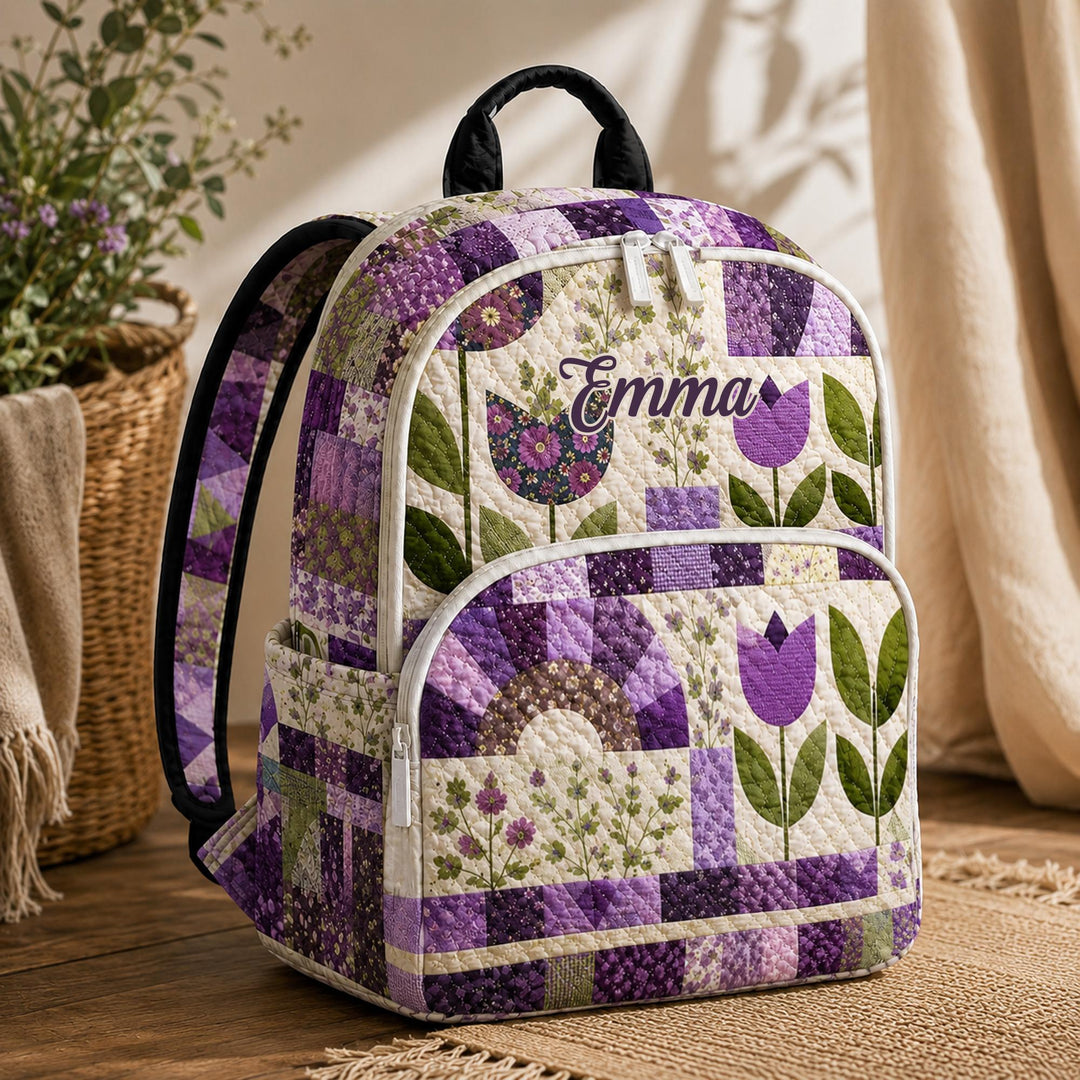 Purple Floral Patchwork TP53 Quilted Backpack